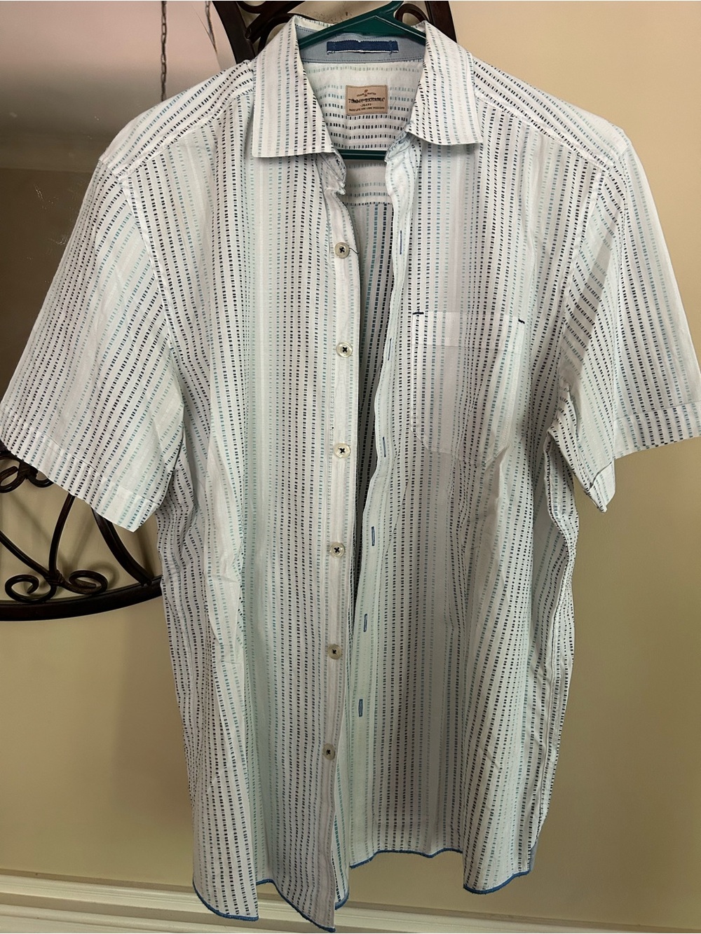 Tommy Bahama White and Light Blue Striped Short-Sleeve Button-Down